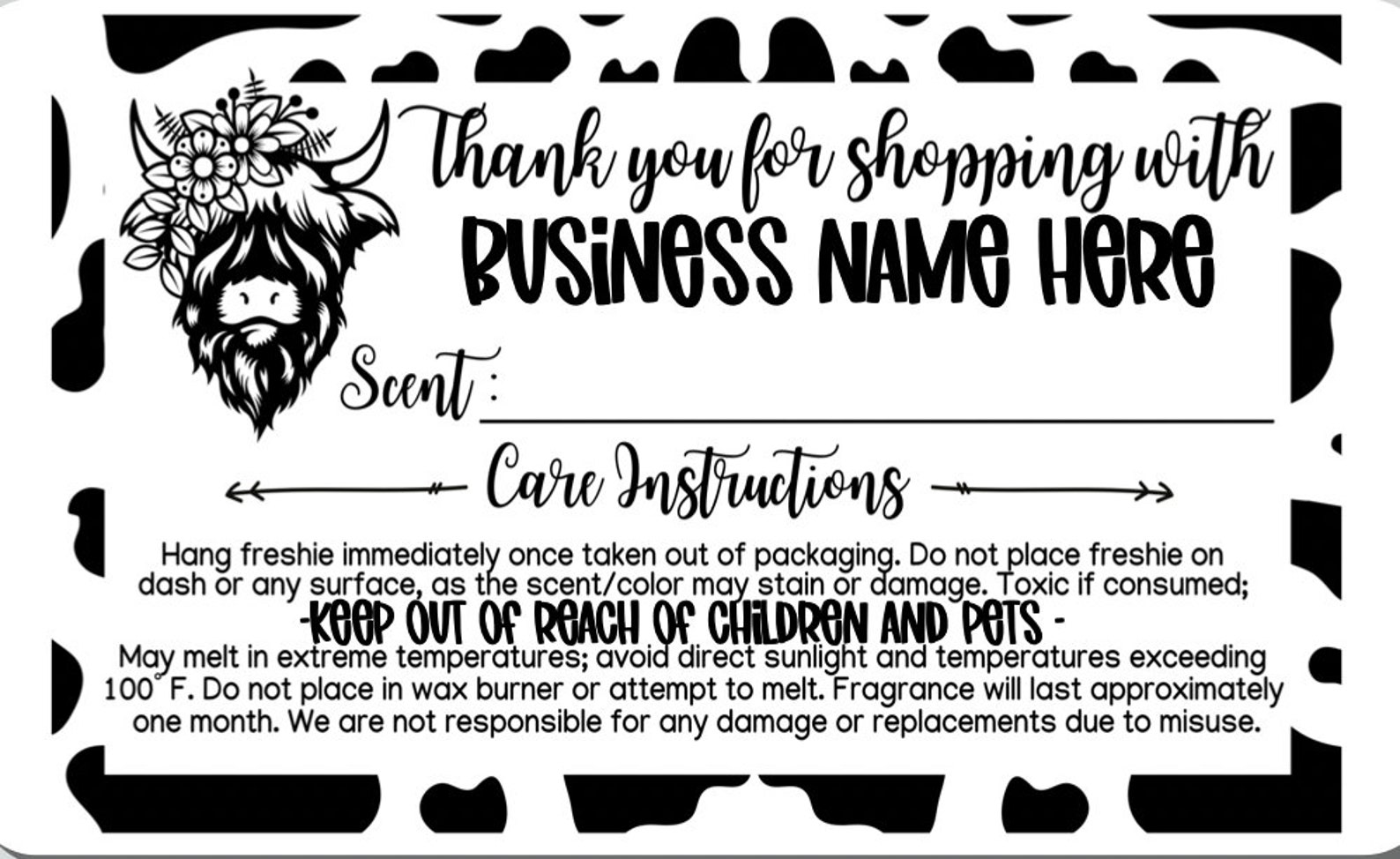 ROLL OF 250 Large Car Freshie Warning Labels Custom Warning Etsy