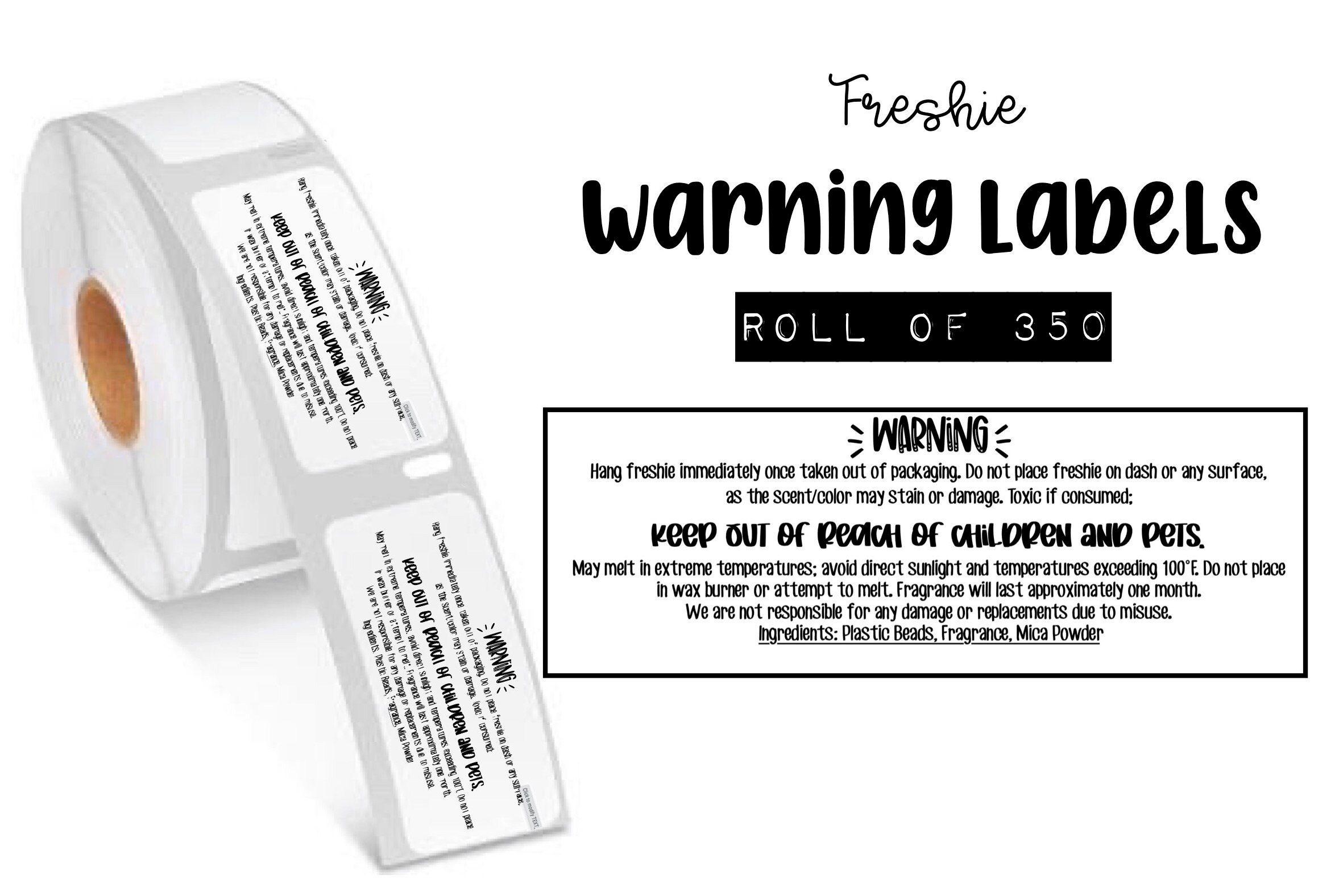 ROLL OF 350 Car Freshie Warning Labels Custom Warning Etsy