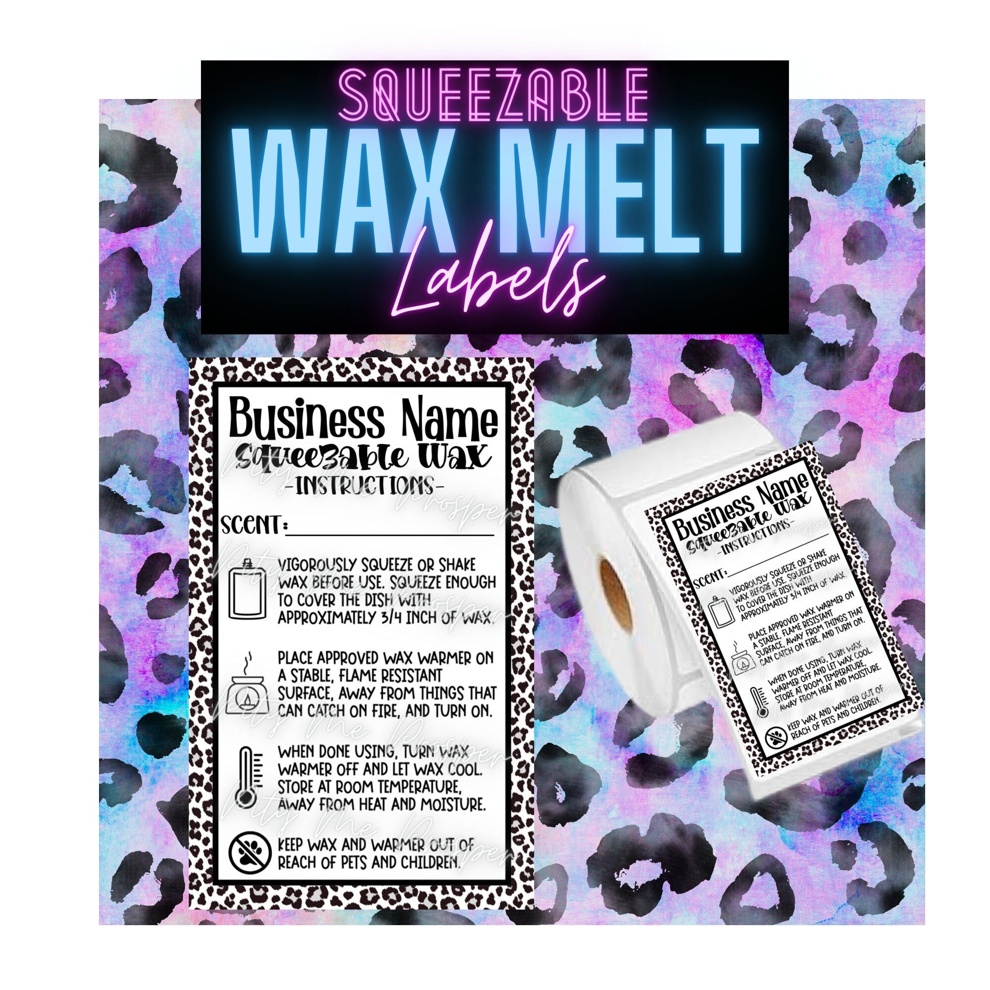 ROLL OF 250 - Large Squeezable Wax Melt Warning Labels, Custom Warning Labels for Squeezable Wax Melts, Custom Squeezable Wax Melt Stickers