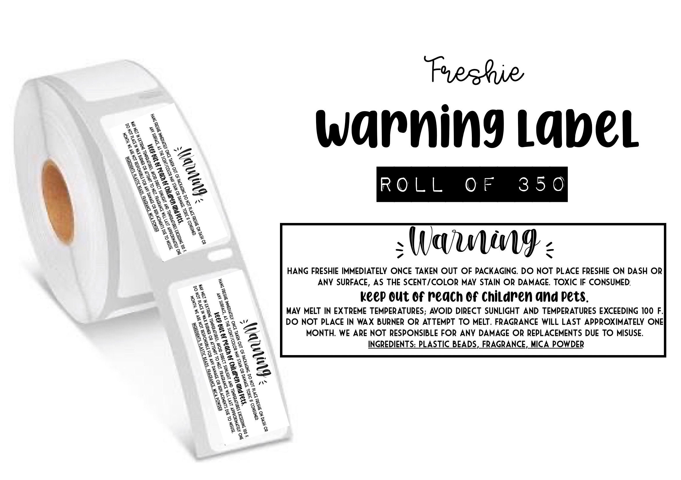 ROLL OF 350 Car Freshie Warning Labels Custom Warning Etsy