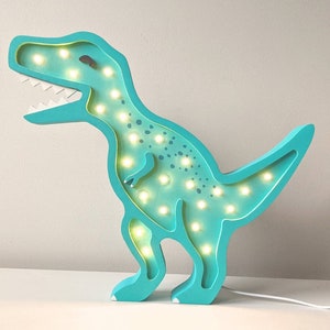 Lampada T-rex in legno fatta a mano, luce notturna a LED