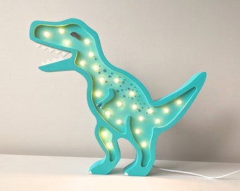 Handgefertigte Dinosaurier-T-Rex-Lampe aus Holz, Nachtlicht, Kinderzimmerlampe, Kinderlampe, Nachtlicht Kinder, Tierarchäologie Fossil Dekor, Kinderzimmer