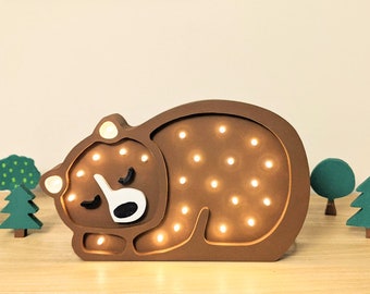 Handmade bear wooden LED lamp, night lamp brown bear, kinderlampe, nachtlicht kinderkinder, nursery decor, wooden forest animal