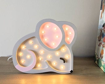 Handgefertigte hölzerne LED-Nachtlampe Maus, Lampe für Kinder, Nachtlicht Kinder, niedliches Tierdekor, Kinderzimmer, Spielzimmer Wandbehang