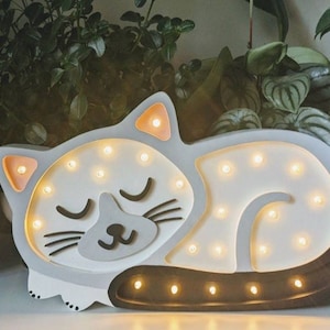 Handgemachte LED-Nachtlampe aus Holz mit Katze, Kinderzimmerdeko, Babyparty-Geschenk, Kätzchendeko