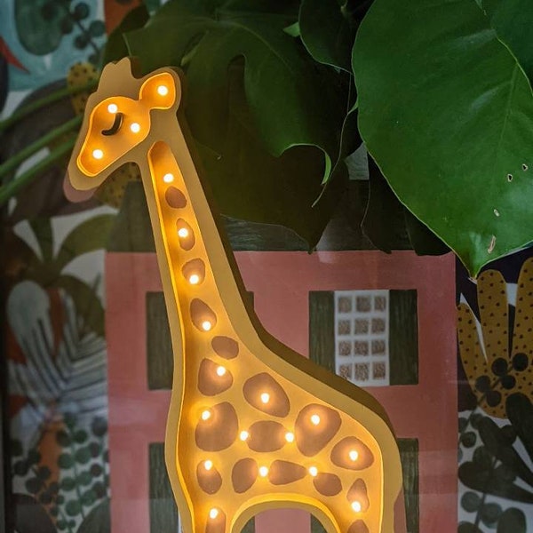 Lampe girafe en bois faite à la main, veilleuse, kinderlampe, décoration de crèche, afrique, décoration safari, nachtlicht kinder, savane