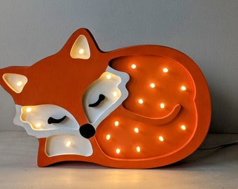 Handmade wooden fox LED night lamp, kinderlampe, nursery decor, birthday baby gift, nachtlicht kinder, forest animal decor