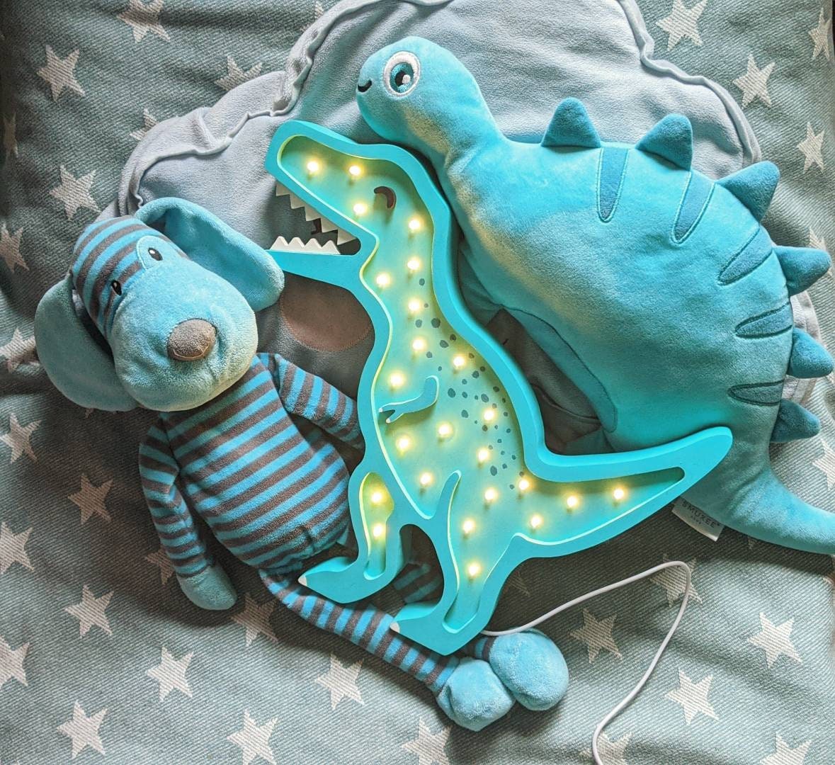 Handmade Wooden Dinosaur Trex Lamp, Night Light, Nursery Lamp