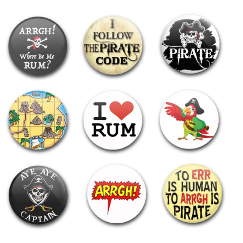 Pinbacks Badge Button 25mm 1'' 4 THE PIRATE PARTY 