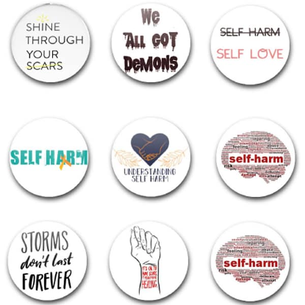 25mm 1"  Button Badges x9  SELF HARM