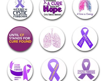 25mm 1"  Button Badges x9 Cystic Fibrosis Awareness