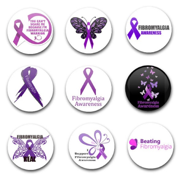 25mm 1"  Button Badges x9 Fibromyalgia Awareness