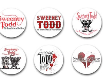 25mm 1"  Button Badges x6 Sweeny Todd