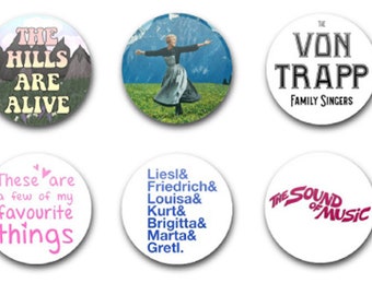 25mm 1"  Button Badges x6 The Sound of Music