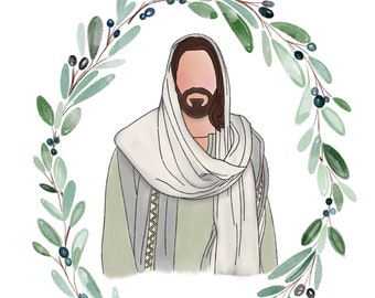 Impression aquarelle de Jésus-Christ, couronne de rameau d'olivier (téléchargement numérique)