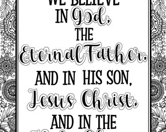 Articles of Faith coloring pages and display package - Digital downloa