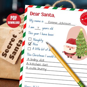 Druckbare Brief an den Weihnachtsmann Weihnachtsbrief für Kinder Geschenk Wunschliste Weihnachtswunschliste für Kinder Weihnachtsgeschenk für Kinder und Familie