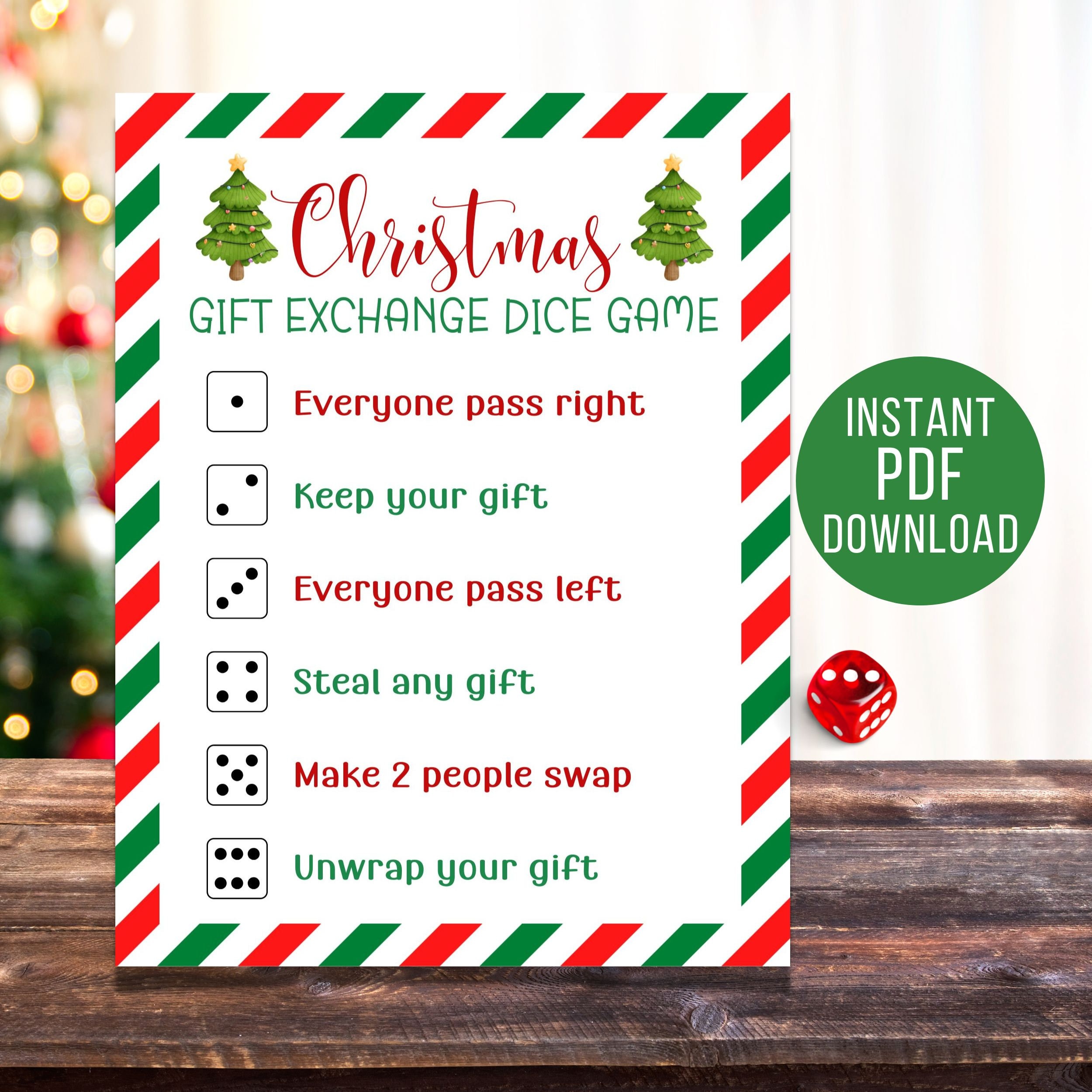 Christmas Gift Exchange Dice Game Instant Download Christmas 