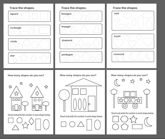 20 pages of shapes worksheets maths worksheets daycare toddler etsy canada