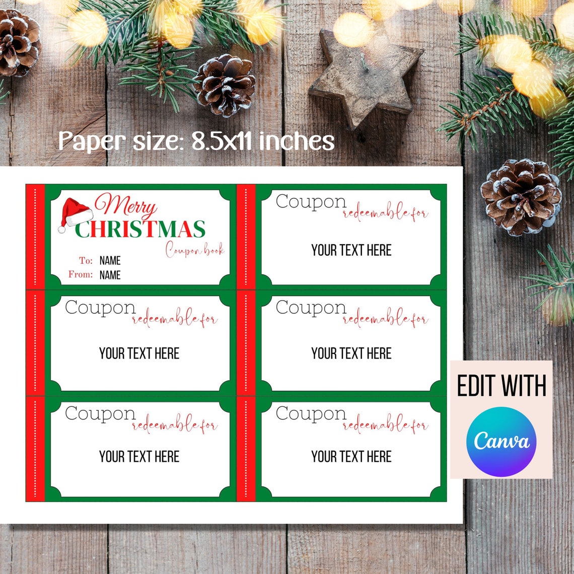 Editable Christmas Coupons, Coupon Book for Kids Christmas Gift for Her Christmas Gift for Him