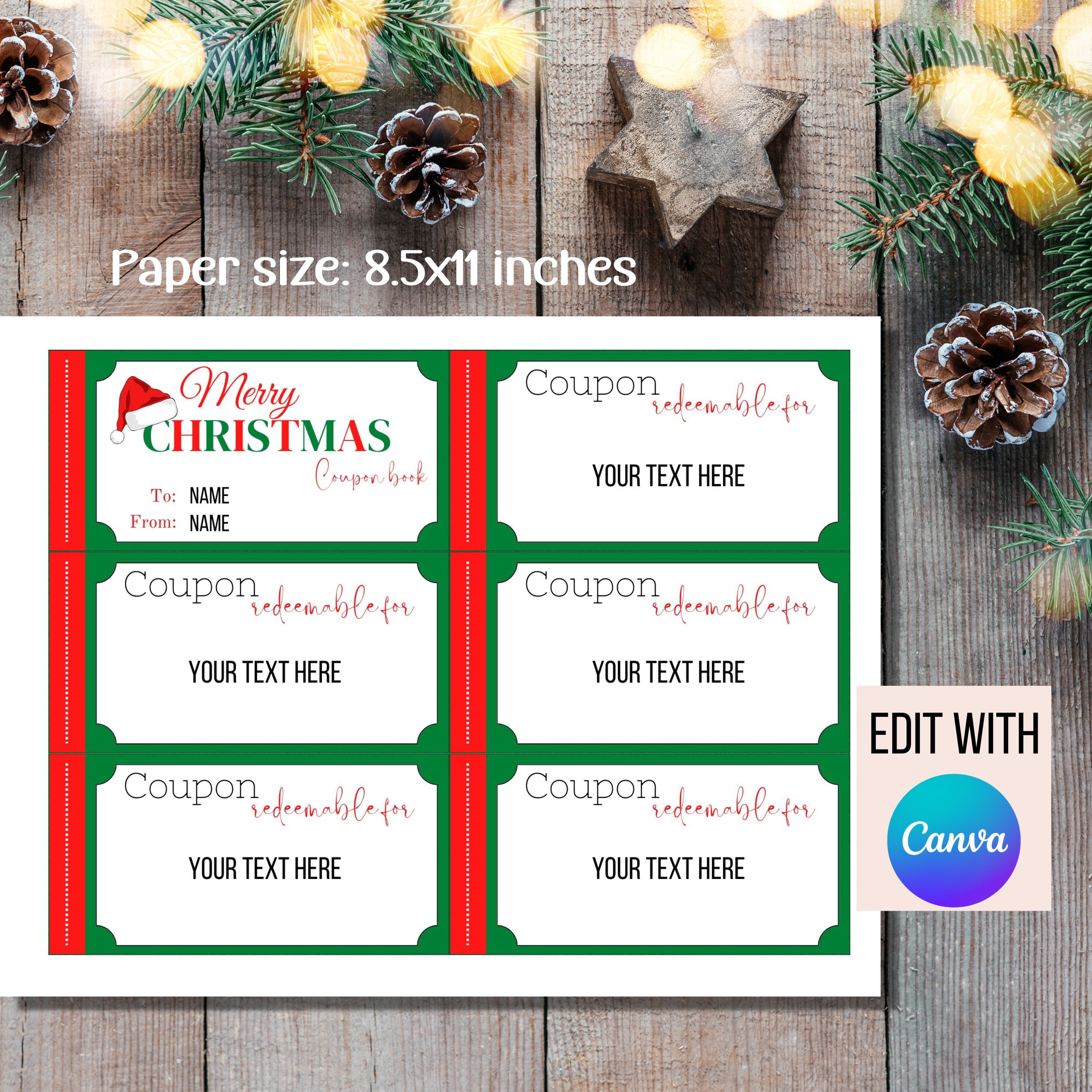 Editable Christmas Coupons, Coupon Book for Kids Christmas Gift for Her