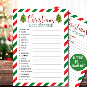 Christmas Word Scramble Game, Christmas Games, Christmas Party Games, Holiday Party Games, Holiday Word Scramble Game, Family Fun Games
