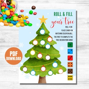 Christmas Kids Table Game Printable Roll a Tree Dice Game Christmas Game for Family Children Kids Christmas candy game party games printable