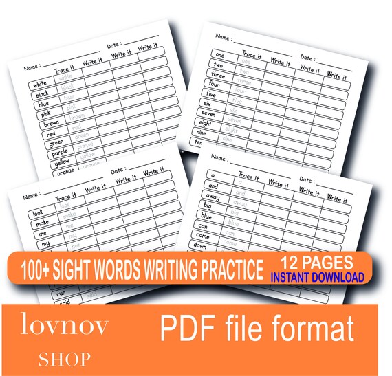 sight words practice worksheets writing practice worksheets etsy