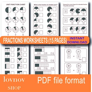 Puede incluir: Una hoja de trabajo imprimible para enseñar fracciones. La hoja de trabajo incluye una tabla de fracciones unitarias, ejercicios para identificar la fracción de una parte sombreada y una sección para comparar fracciones.