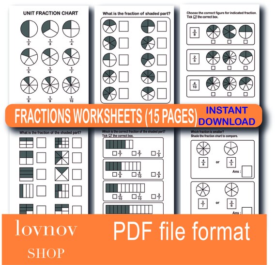 15 pages of fraction worksheets maths worksheets daycare etsy