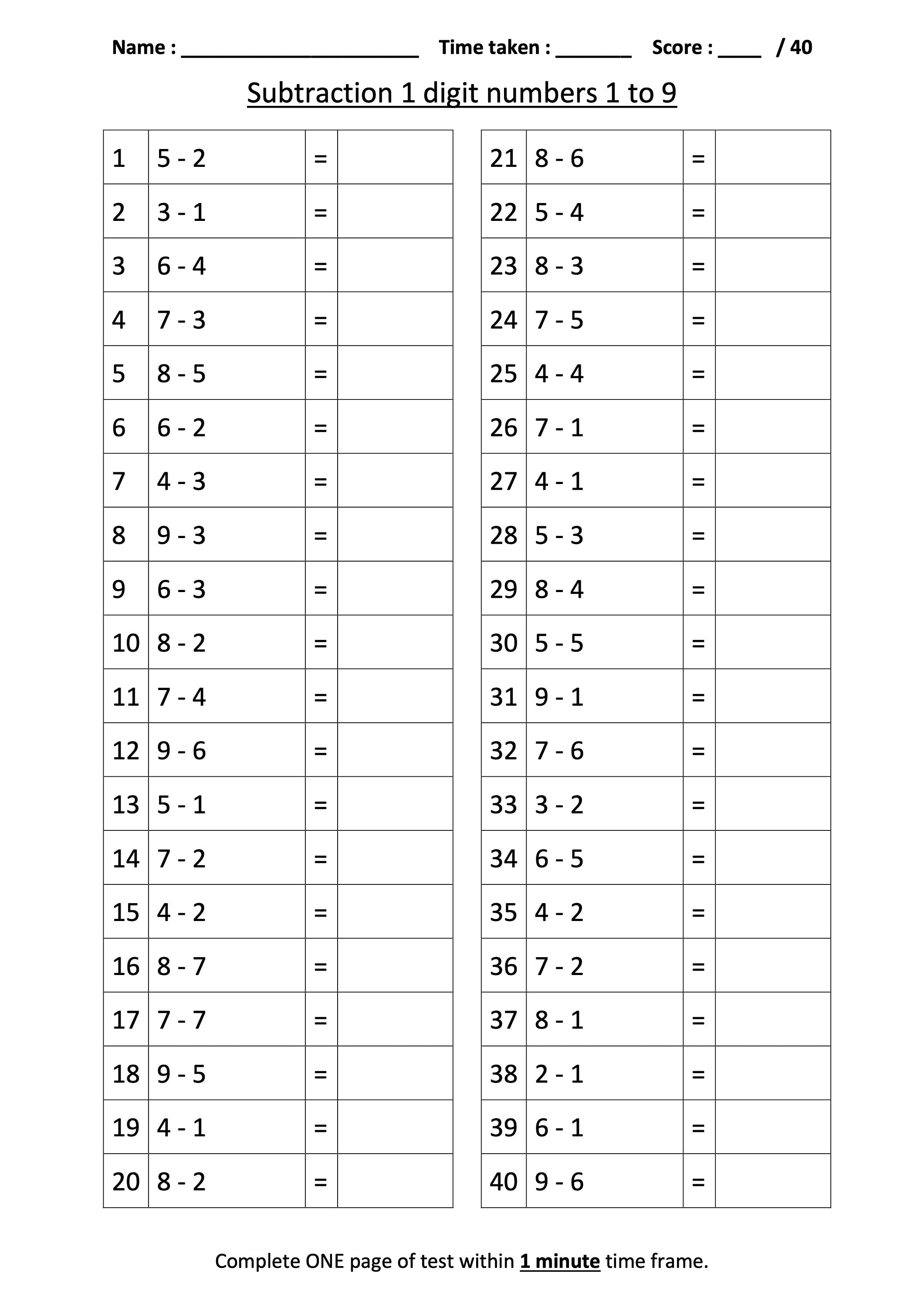 Speed Maths Challenge home schooling practice sheets ONE digit | Etsy