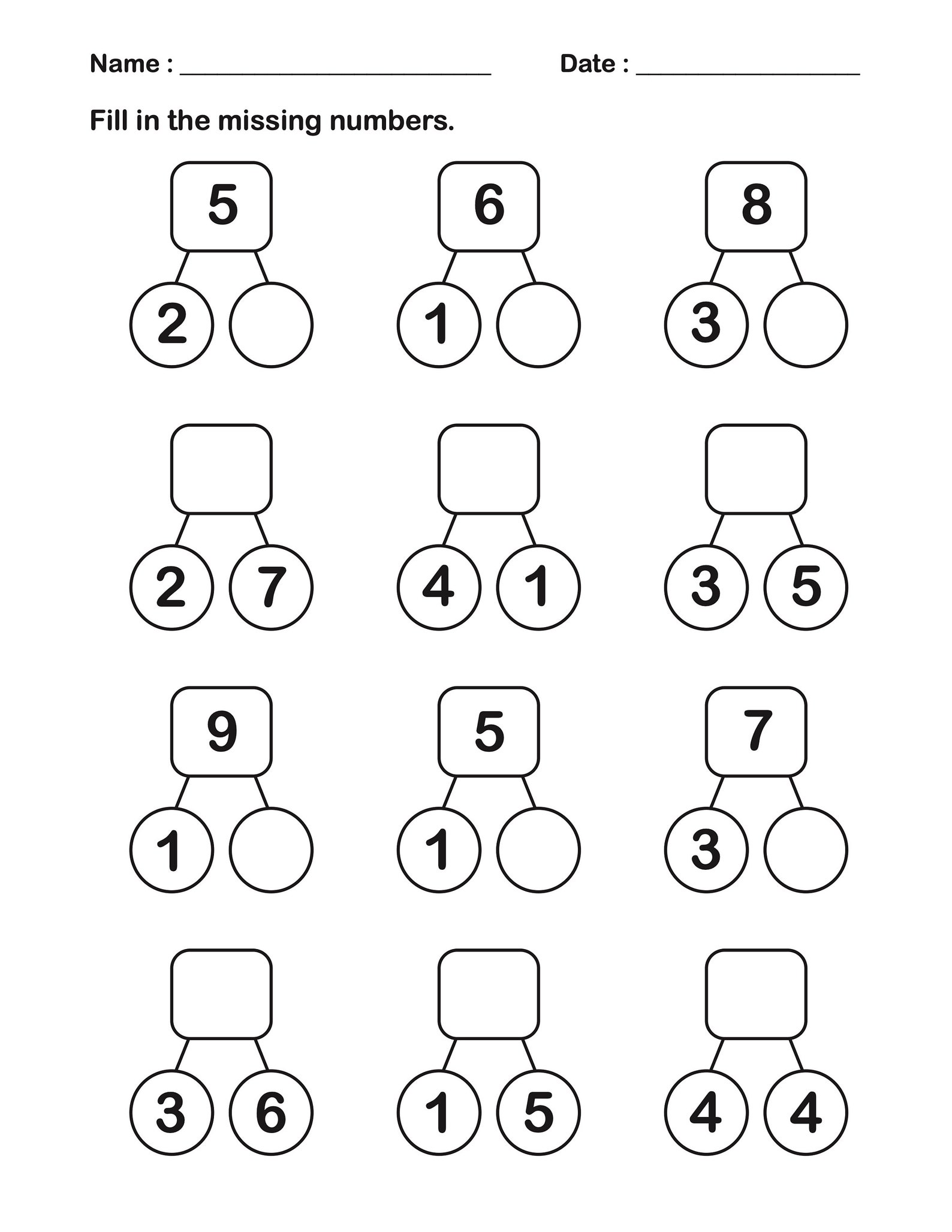 Number Bonds Up To 5 Worksheet