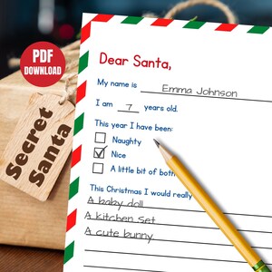 Letter to Santa Printable Christmas Santa Letter for Kids Gift wish list Christmas wish list for Kids Christmas gift for kids and family
