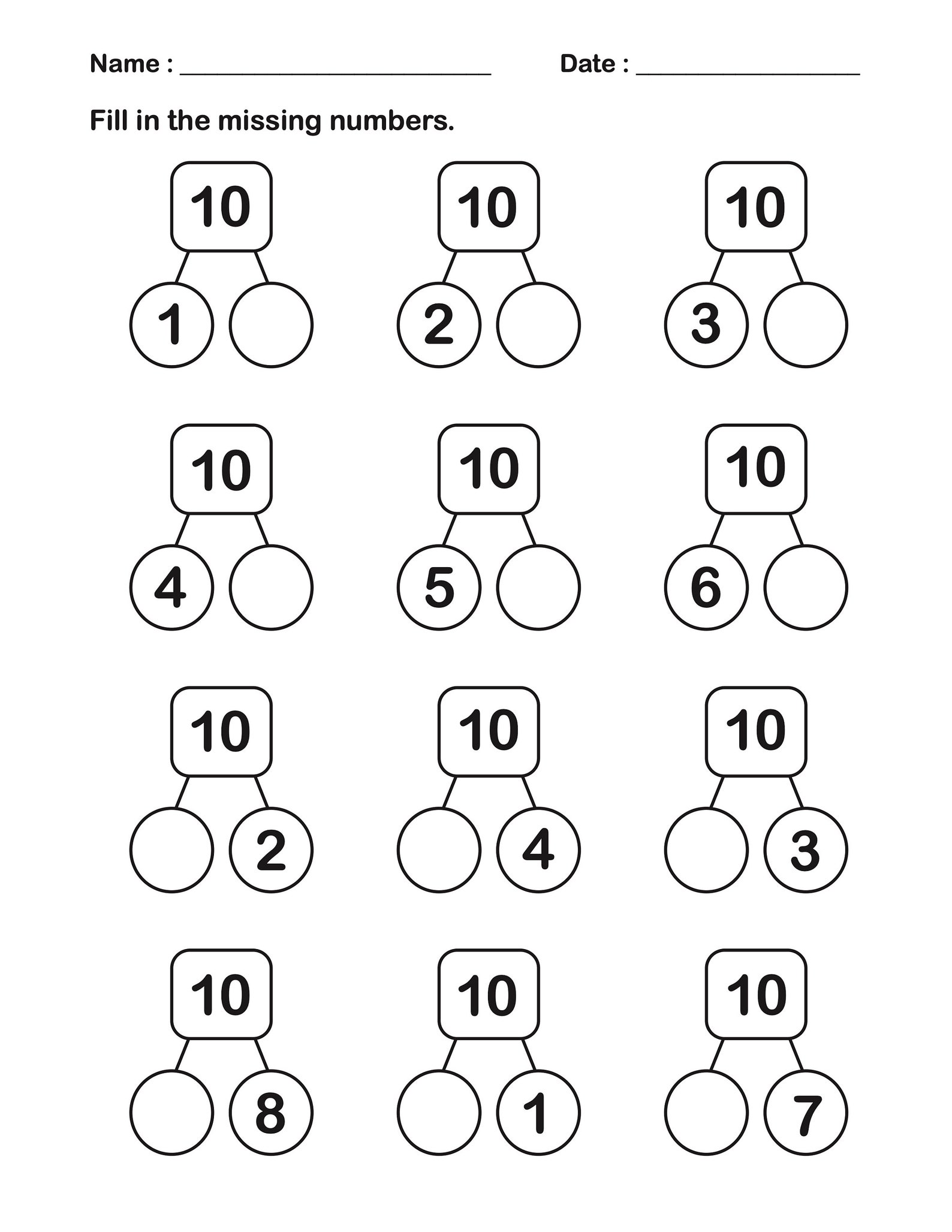 Number Bonds Practice Worksheets Home Schooling Practice 715