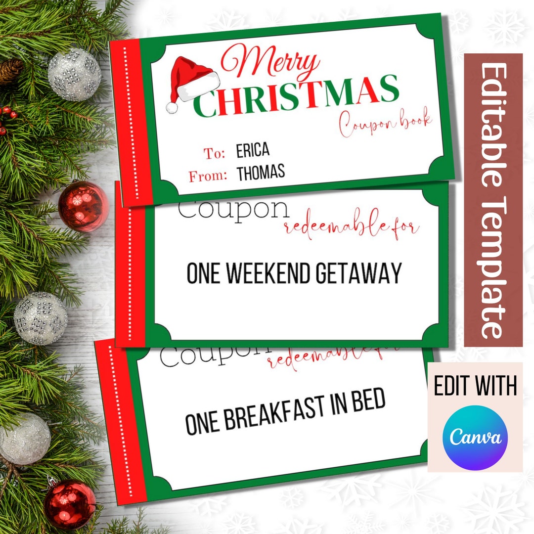 Editable Christmas Coupons, Coupon Book for Kids Christmas Gift for Her Christmas Gift for Him