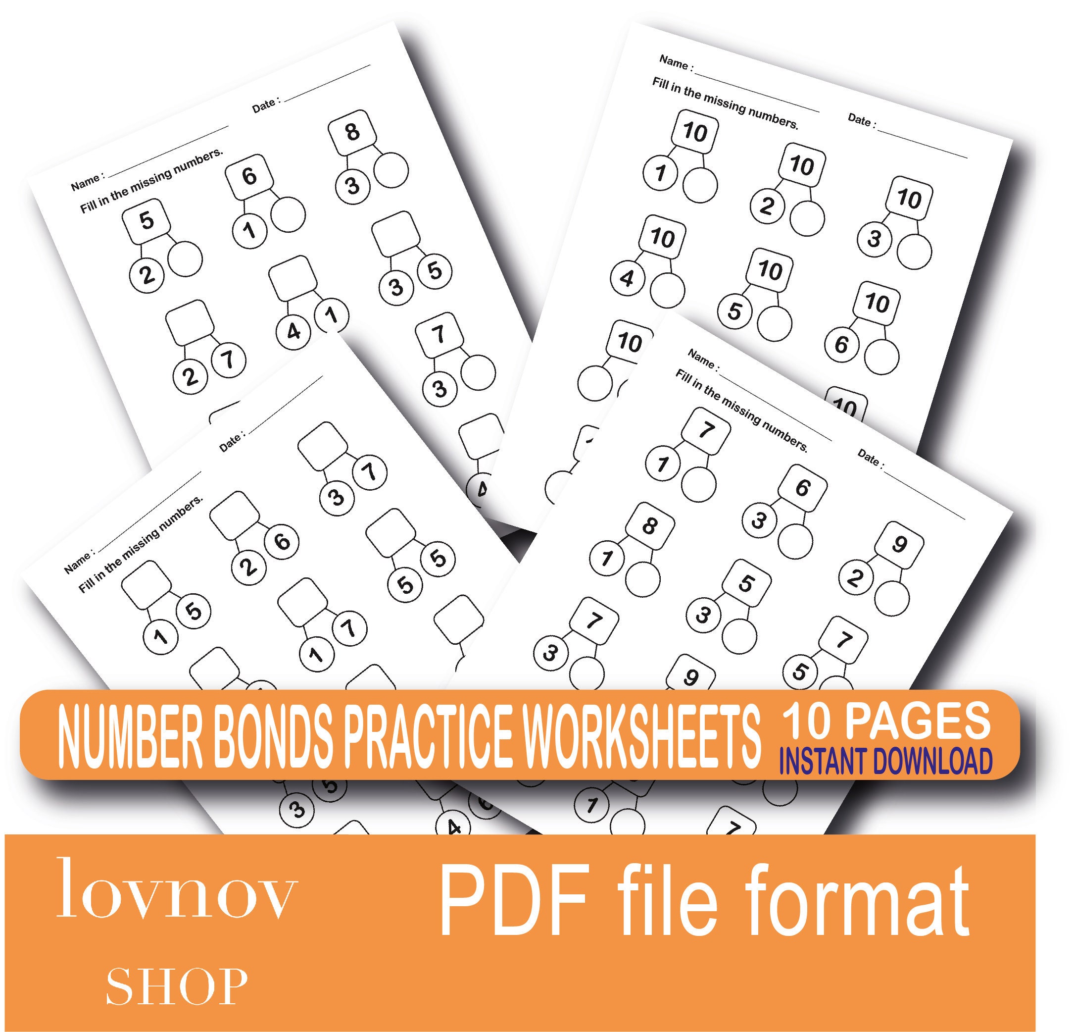 number bonds practice worksheets home schooling practice etsy canada