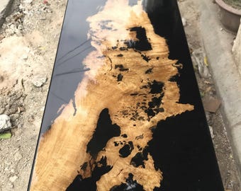 Handcrafted Live Edge Epoxy Resin Table, Reclaimed Wood Desk