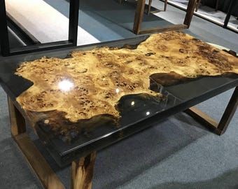 Personalized Live Edge Epoxy Resin Table, Reclaimed Wood Desk