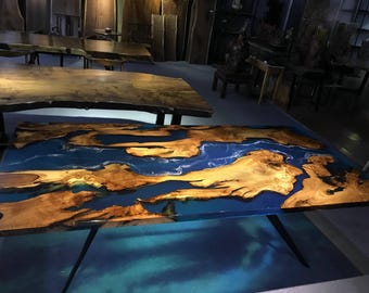 Personalized River Epoxy Resin Table, Custom Live Edge Wood, Handmade