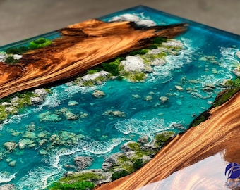 Custom Epoxy Resin Table, Live Edge Wood, Natural Scenery