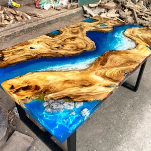 Personalized Wooden Epoxy Resin Table, Customized Live Edge Epoxy Resin Dining Table Top, Dining Room Table, Living Room Table, Coffee Table