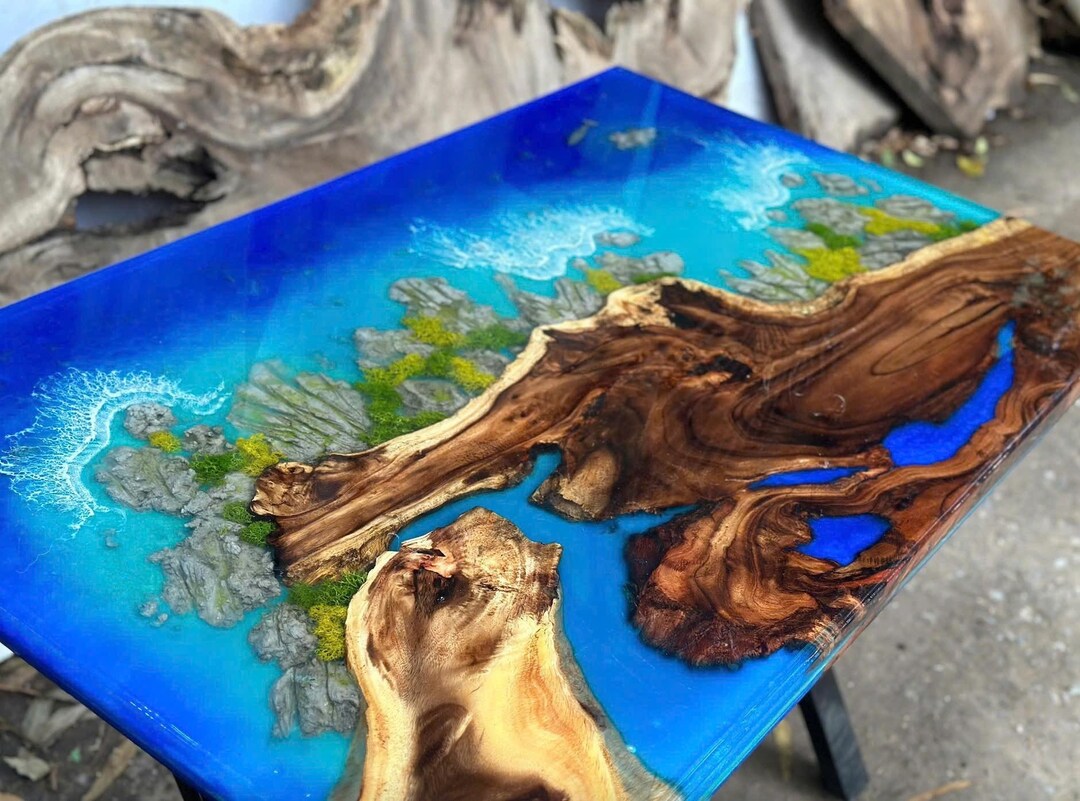 Personalized Ocean Wave Epoxy Resin Table, Custom Wooden & Resin Ocean ...