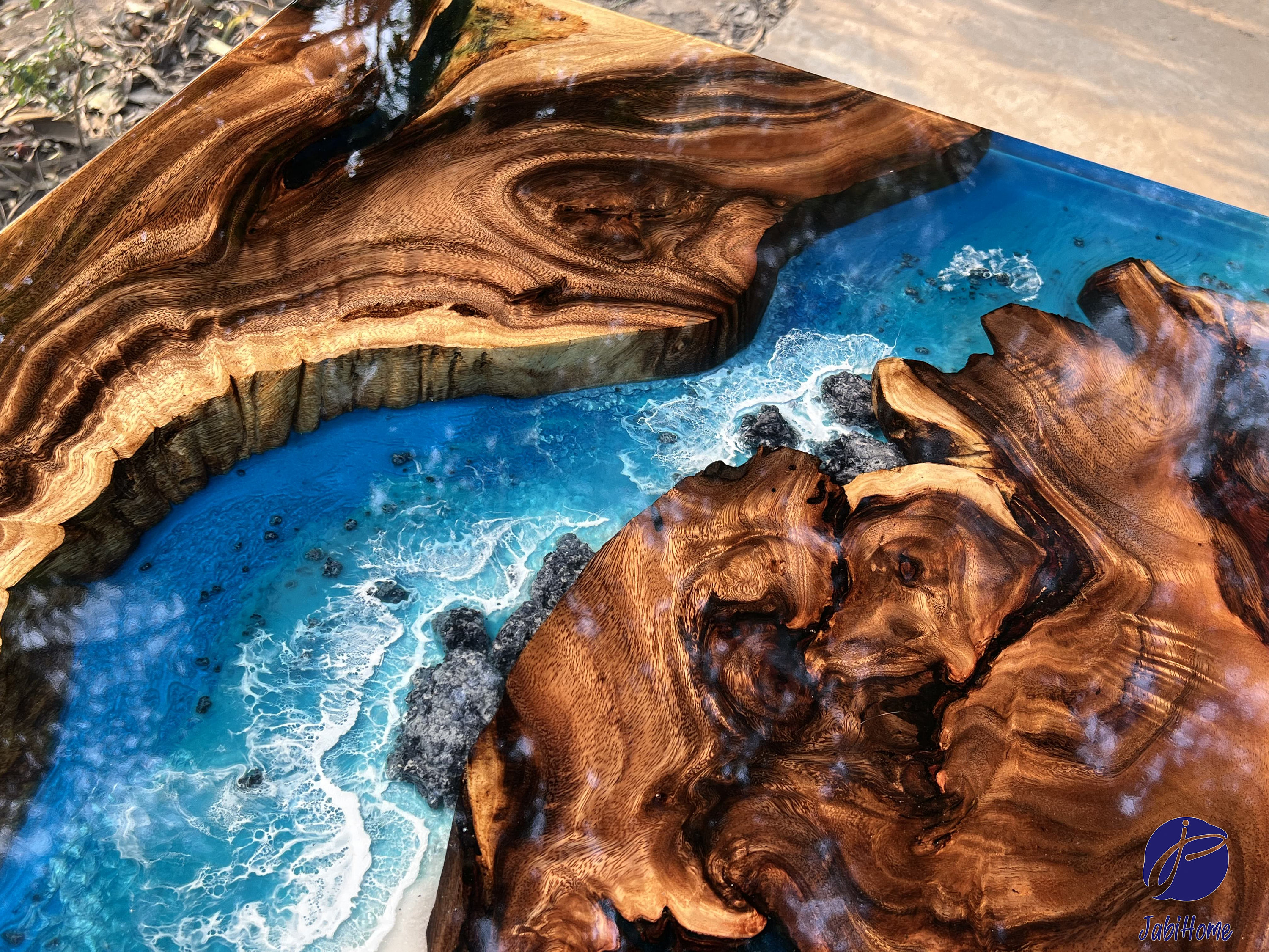 Personalized Ocean Wave Epoxy Resin Table, Custom Blue Ocean Live Edge ...