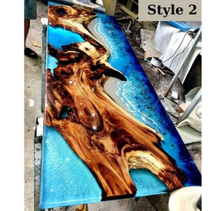 Personalized Breathtaking Scenery Epoxy Resin Table, Customized Live Edge Epoxy Resin Dining ...