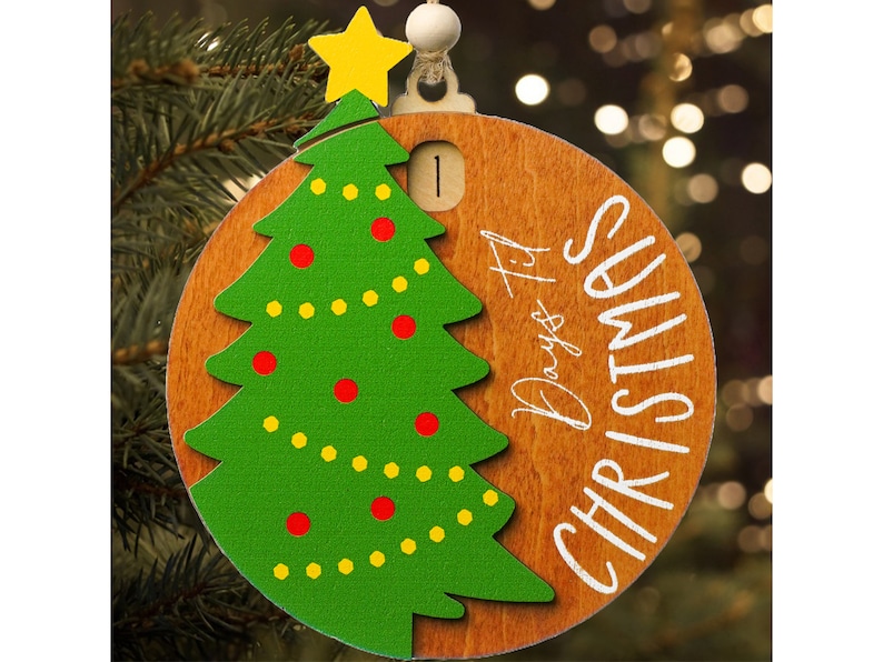 25 Days Till Christmas Countdown Ornament, Santa Countdown to Christmas