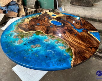 Customized Natural Landscaping Epoxy Resin Round Table, Custom Live Edge Round Table, Dining Room Table , Round Table, Epoxy Resin Table