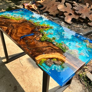 Personalized Stunning Landscape Epoxy Resin Table, Customized Live Edge Epoxy Resin Dining Table Top, Dining Room Table, Living Room Table