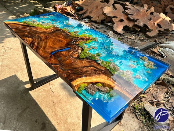 Personalized Stunning Landscape Epoxy Resin Table, Customized Live Edge Epoxy Resin Dining Table Top, Dining Room Table, Living Room Table