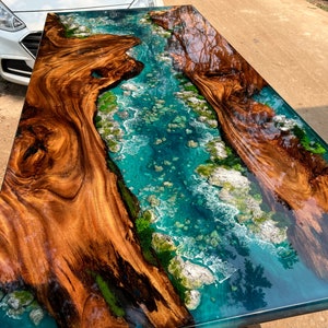 Personalized Breathtaking Scenery Epoxy Resin Table, Customized Live Edge Epoxy Resin Dining Table Top, Dining Room Table, Living Room Table