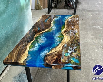 Personalized Breathtaking Scenery Epoxy Resin Table, Customized Live Edge Epoxy Resin Dining Table Top, Dining Room Table, Living Room Table